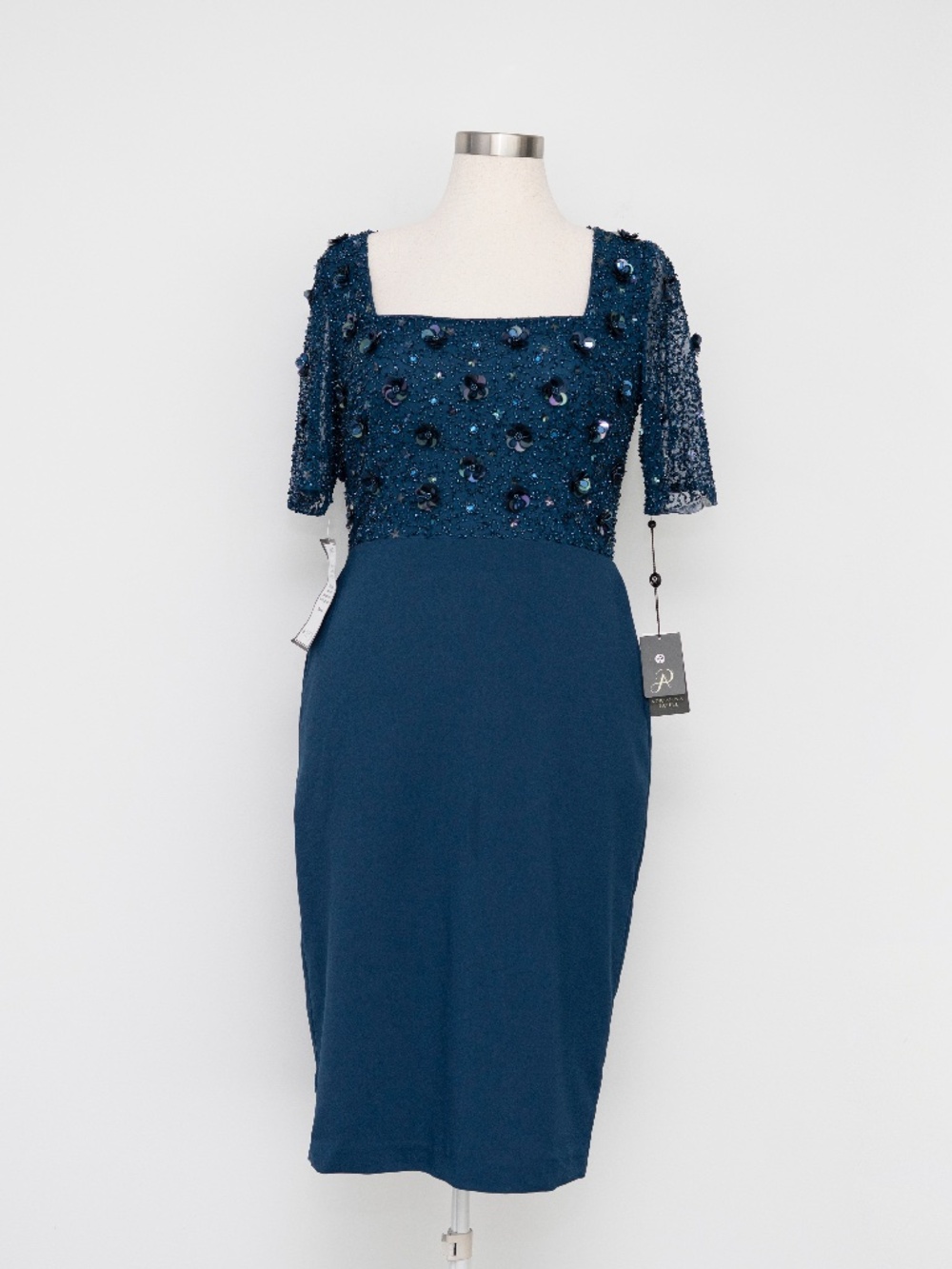 Adrianna Papell - Beaded Floral Square-Neck Sheath Dress